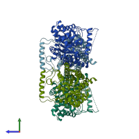 PDB entry 2rag coloured by chain, side view.