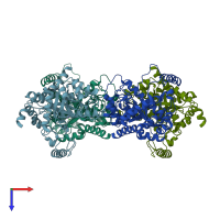 PDB entry 2rag coloured by chain, top view.