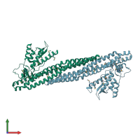 PDB entry 2rai coloured by chain, front view.