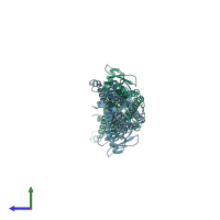 PDB entry 2rai coloured by chain, side view.