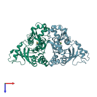 PDB entry 2rc9 coloured by chain, top view.