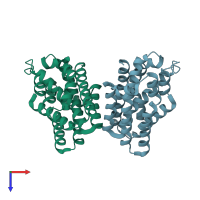 PDB entry 2rd3 coloured by chain, top view.