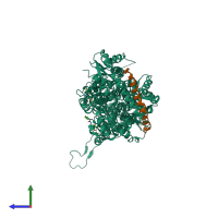 PDB entry 2rdd coloured by chain, side view.