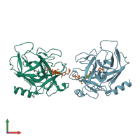 PDB entry 2rdl coloured by chain, front view.