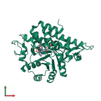 PDB entry 2rdw coloured by chain, front view.