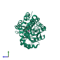 PDB entry 2rdw coloured by chain, side view.