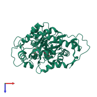 PDB entry 2rdw coloured by chain, top view.