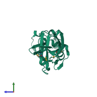 Monomeric assembly 2 of PDB entry 2re3 coloured by chemically distinct molecules, side view.