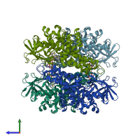 PDB entry 2reh coloured by chain, side view.