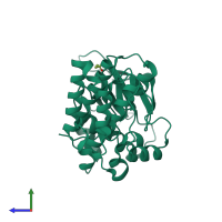 PDB entry 2rei coloured by chain, side view.