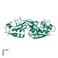 Monomeric assembly 1 of PDB entry 2rej coloured by chemically distinct molecules, top view.