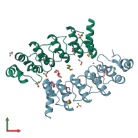 PDB entry 2rfm coloured by chain, front view.