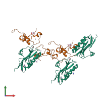 Hetero hexameric assembly 2 of PDB entry 2rhk coloured by chemically distinct molecules, front view.