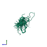 PDB entry 2ruz coloured by chain, ensemble of 20 models, side view.