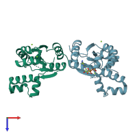 PDB entry 2shk coloured by chain, top view.