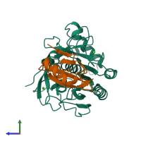 PDB entry 2sni coloured by chain, side view.