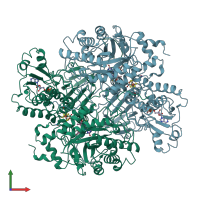 PDB entry 2tmd coloured by chain, front view.