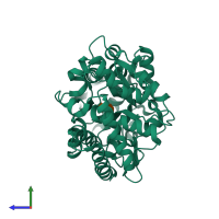 Monomeric assembly 1 of PDB entry 2uvi coloured by chemically distinct molecules, side view.