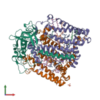 Hetero trimeric assembly 1 of PDB entry 2uws coloured by chemically distinct molecules, front view.