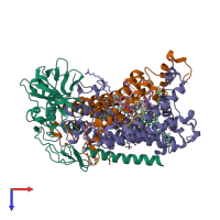 PDB entry 2uws coloured by chain, top view.