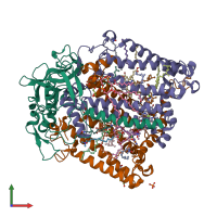 PDB entry 2ux3 coloured by chain, front view.