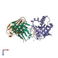 PDB entry 2uzi coloured by chain, top view.