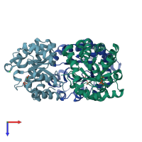 PDB entry 2v2h coloured by chain, top view.