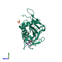 PDB entry 2v3k coloured by chain, side view.