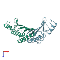 PDB entry 2v6u coloured by chain, top view.