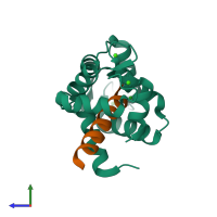 PDB entry 2vay coloured by chain, side view.