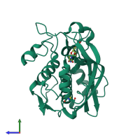 PDB entry 2vet coloured by chain, side view.