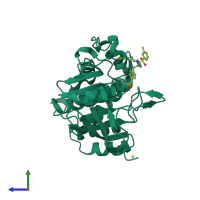 PDB entry 2vex coloured by chain, side view.