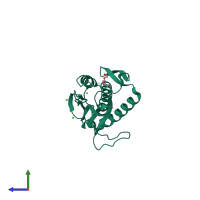 Monomeric assembly 11 of PDB entry 2vfx coloured by chemically distinct molecules, side view.