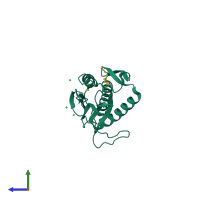 Monomeric assembly 12 of PDB entry 2vfx coloured by chemically distinct molecules, side view.