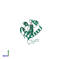 Monomeric assembly 6 of PDB entry 2vfx coloured by chemically distinct molecules, side view.