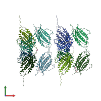 PDB entry 2vfx coloured by chain, front view.