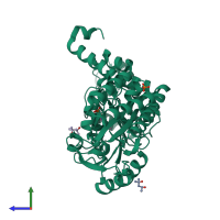 PDB entry 2vib coloured by chain, side view.