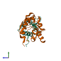 Hetero dimeric assembly 1 of PDB entry 2vlq coloured by chemically distinct molecules, side view.