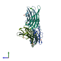 PDB entry 2vnv coloured by chain, side view.