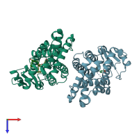 PDB entry 2vsr coloured by chain, top view.