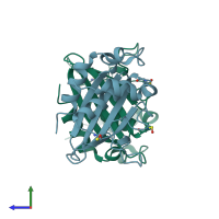 PDB entry 2vt8 coloured by chain, side view.