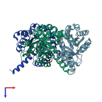 PDB entry 2vws coloured by chain, top view.
