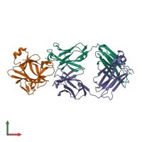 Hetero trimeric assembly 1 of PDB entry 2vxt coloured by chemically distinct molecules, front view.