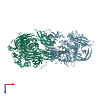 PDB entry 2vzt coloured by chain, top view.