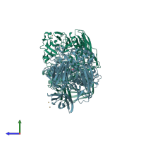 PDB entry 2vzu coloured by chain, side view.