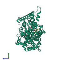 PDB entry 2w09 coloured by chain, side view.