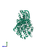Monomeric assembly 1 of PDB entry 2w4x coloured by chemically distinct molecules, side view.