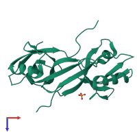 Homo dimeric assembly 1 of PDB entry 2w7r coloured by chemically distinct molecules, top view.