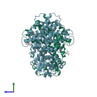 PDB entry 2w8z coloured by chain, side view.