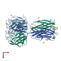 PDB entry 2w95 coloured by chain, top view.